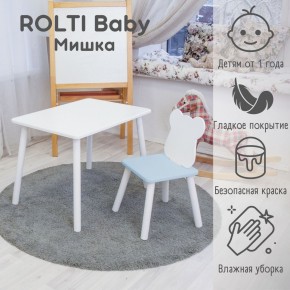 Детский комплект стол и стул «Мишка» Rolti Baby  (голубая столешница/голубое сиденье/белые ножки) в Кудымкаре - kudymkar.ok-mebel.com | фото