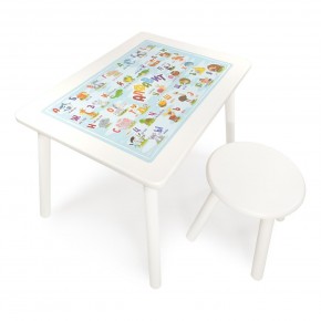 Детский комплект стол и табурет круглый Rolti Baby с накладкой Алфавит (белая столешница/белое сиденье/белые ножки) в Кудымкаре - kudymkar.ok-mebel.com | фото