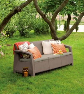 Диван пластиковый Корфу Макс (Corfu love seat max) капучино - песок в Кудымкаре - kudymkar.ok-mebel.com | фото 2