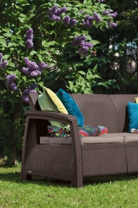 Диван пластиковый Корфу Макс (Corfu love seat max) коричневый в Кудымкаре - kudymkar.ok-mebel.com | фото 2