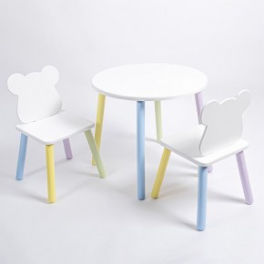 Комплект детский стол КРУГЛЫЙ и два стула МИШКА ROLTI Baby (белая столешница/белое сиденье/цветные ножки) в Кудымкаре - kudymkar.ok-mebel.com | фото