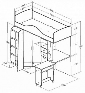 Кровать-чердак "Теремок-1" Дуб молочный/Орех в Кудымкаре - kudymkar.ok-mebel.com | фото 2