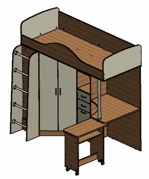 Кровать-чердак "Теремок-1" Дуб молочный/Орех в Кудымкаре - kudymkar.ok-mebel.com | фото 3