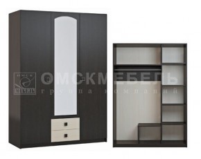 Шкаф 3-х дверный с 2 ящиками с зеркалом Шк51 МС Люсси (венге/дуб девон) в Кудымкаре - kudymkar.ok-mebel.com | фото