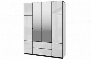 Шкаф 4-х дверный Палермо 02 с ящиками и зеркалом Белый гладкий шелк/Черный гладкий шелк в Кудымкаре - kudymkar.ok-mebel.com | фото
