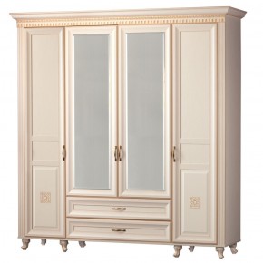 Шкаф для одежды 4-дверный с зеркалом №493 Марлен кремовый белый в Кудымкаре - kudymkar.ok-mebel.com | фото