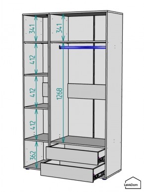 Шкаф Linnea MHR-3-2 2050х1200х510 (Белый-М 11.1.1) в Кудымкаре - kudymkar.ok-mebel.com | фото 3