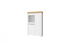Шкаф с витриной 1V2D, TAURUS, цвет белый/дуб вотан в Кудымкаре - kudymkar.ok-mebel.com | фото 1